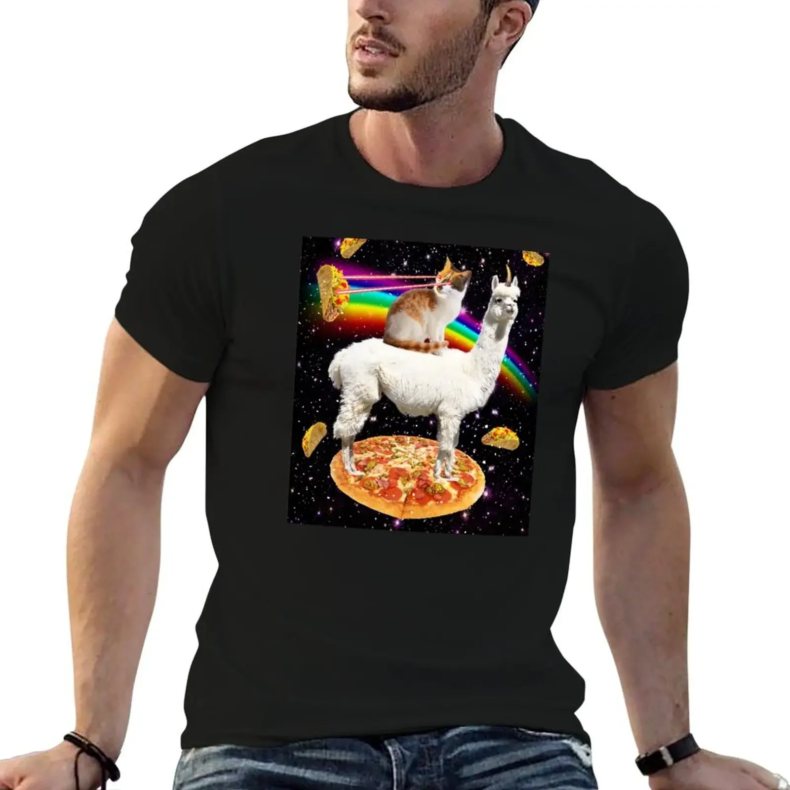 The ORIGINAL Galaxy Laser Eye Cat on Llama on Pizza with Tacos & Rainbow T-Shirt quick drying oversized t shirts for men pack