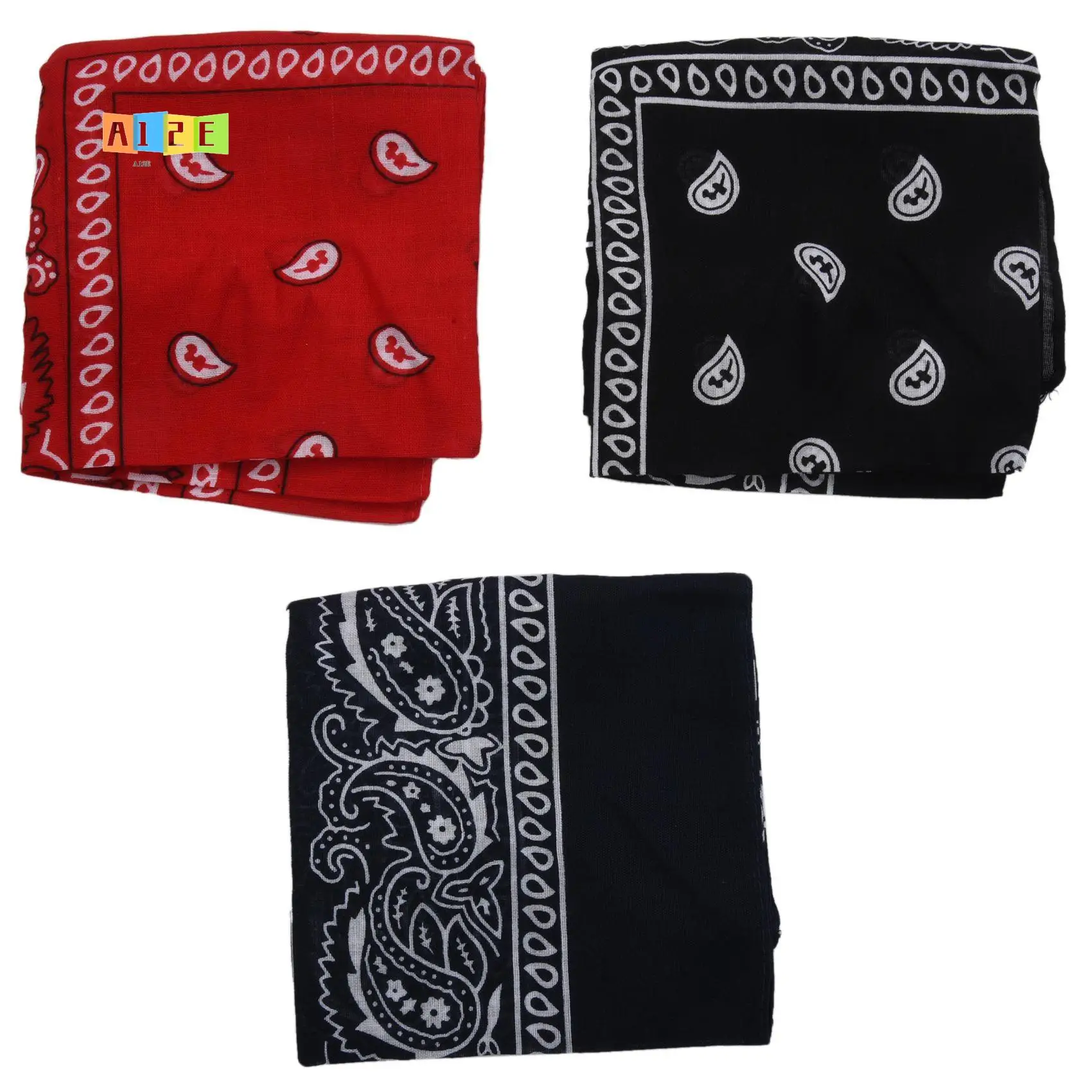 

A12E-Set Of 3 Bandanas Paisley Man And Woman 57 X 57 Cm