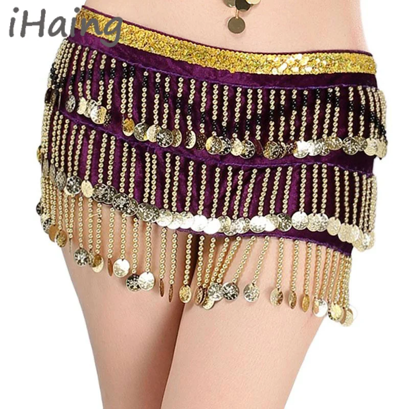 Adult Glitter Coins Belly Dance Hip Scarf Party Carnival Stage Performance Rave Belt Waist Chain Wrap Mini Skirt Indain Costume