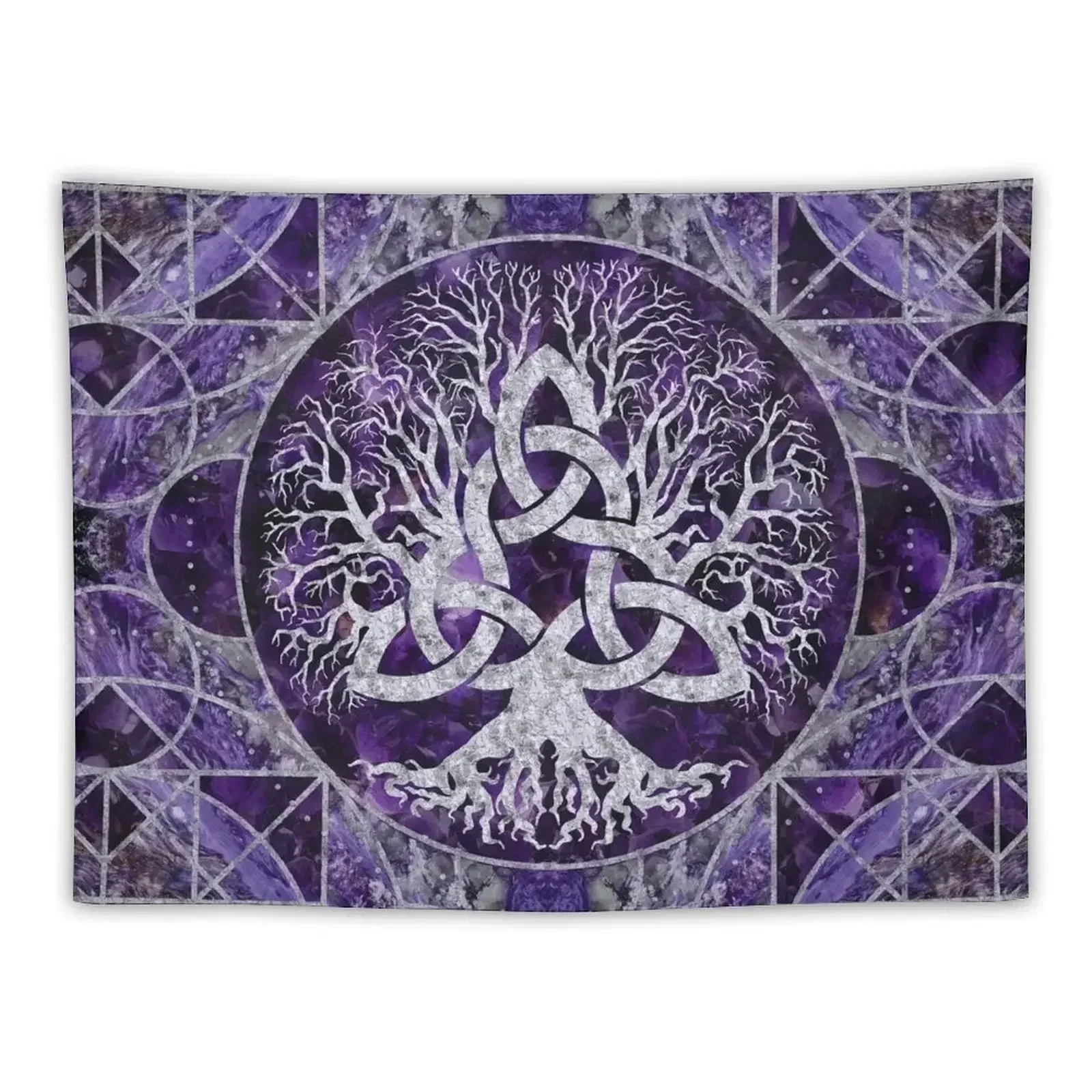 Tree of life with Triquetra Amethyst and silver Tapestry Room Aesthetic Decor Wall Hanging Decor Tapestry