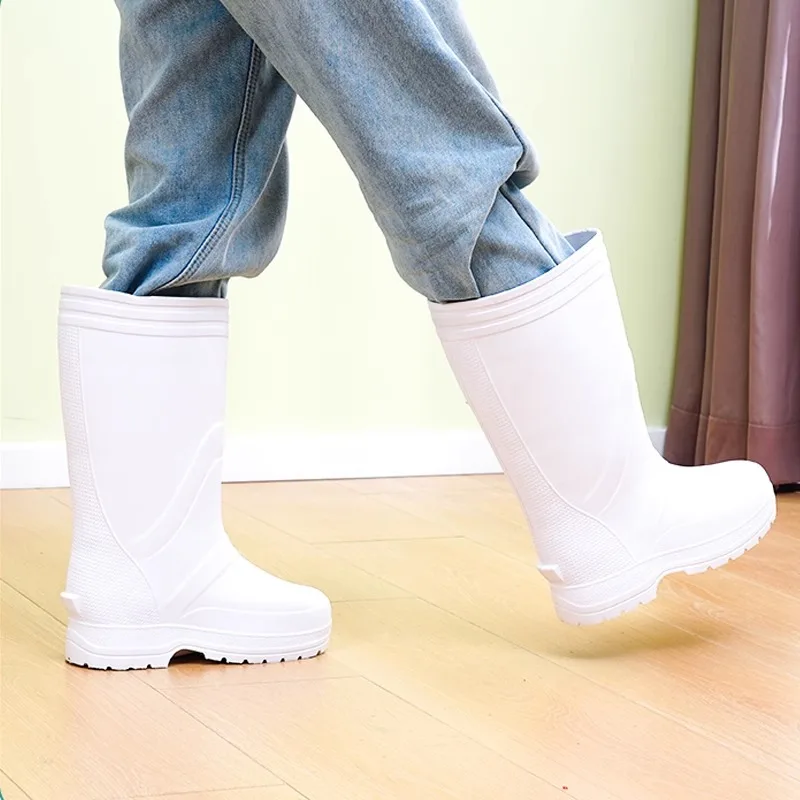 Food Grade High-Tube Work Boots Waterproof Oil-Resistant Slip-Resistant EVA Foam Rain Boots White U-Shape Shoe for All Seasons