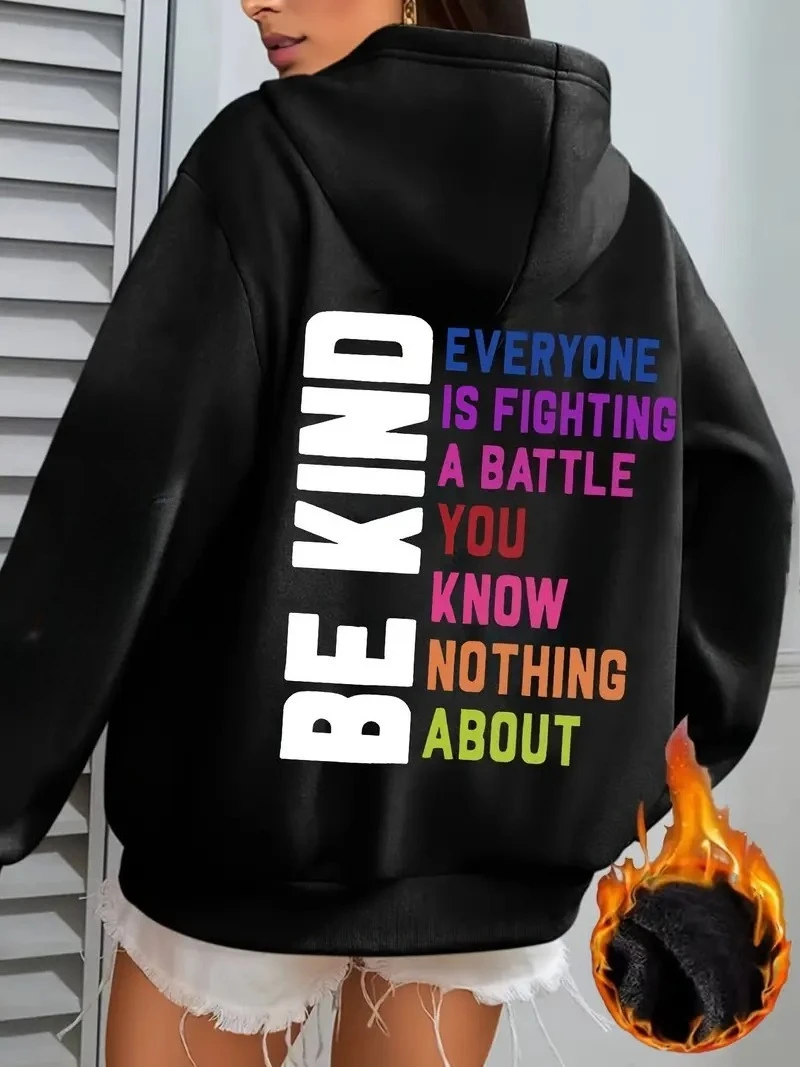 

2025 Autumn and Winter Kindness Message Back Print Hooded Sweatshirt Beige High-end Luxury Is for Both Men and Women Top Y2k
