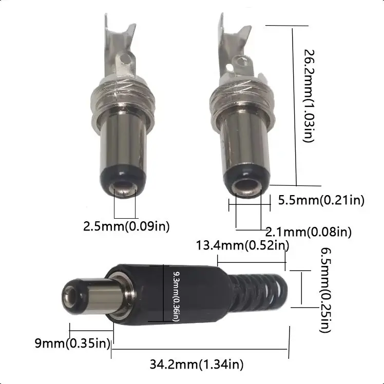 【20-10PCS】DC Socket 5.5x2.1mm DC Barrel Jack Solder 5.5x2.5mm DC Power Plug Male Female Jack Socket