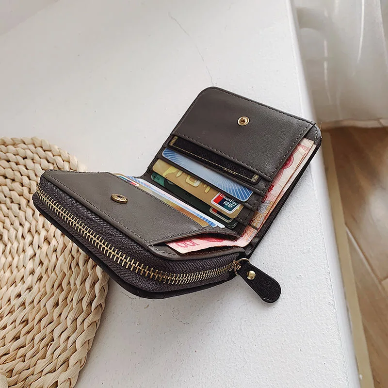 2023 Korean Mini Wallet Minimalist Checker Wallet Retro Short Zipper Change Bag Card Bag Multiple Card Positions Coin Purse