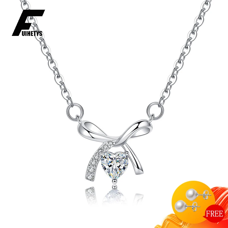 

Trendy Necklace Silver 925 Jewelry with Zircon Gemstone Bowknot Shape Pendant Accessories for Women Wedding Engagement Party