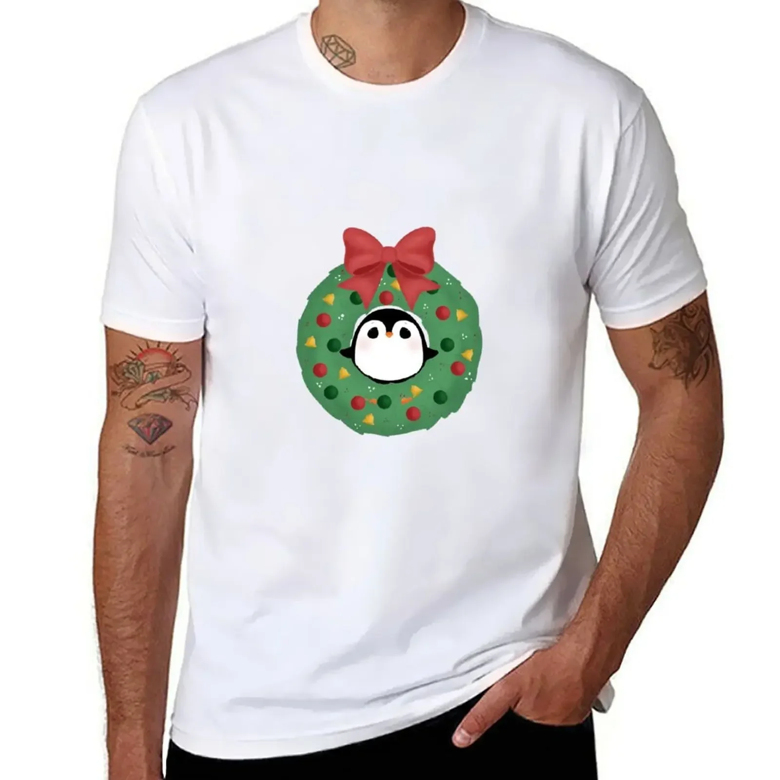 Penguin Wreath T-Shirt animal prinfor boys graphic t shirt vintage t shirt men