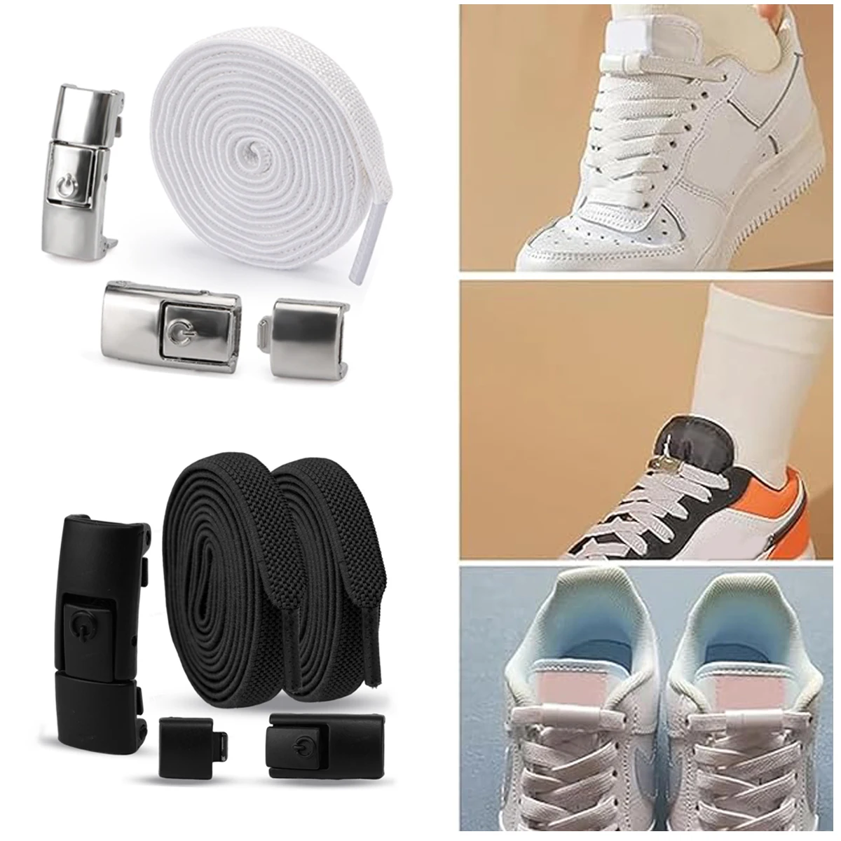 8mm No Tie Shoe Laces Metal Press Lock Shoelaces Without Ties Elastic Laces Sneaker Kids Adult Widened Flat Shoelace for Shoes