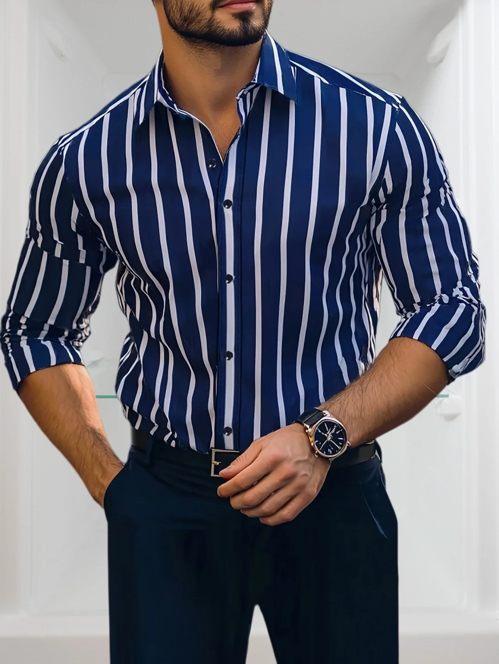 

New Selected Men's Spring and Summer Retro Striped Shirts Long Sleeved Single Breasted Button Tops Trendy Casual Men's Clothing