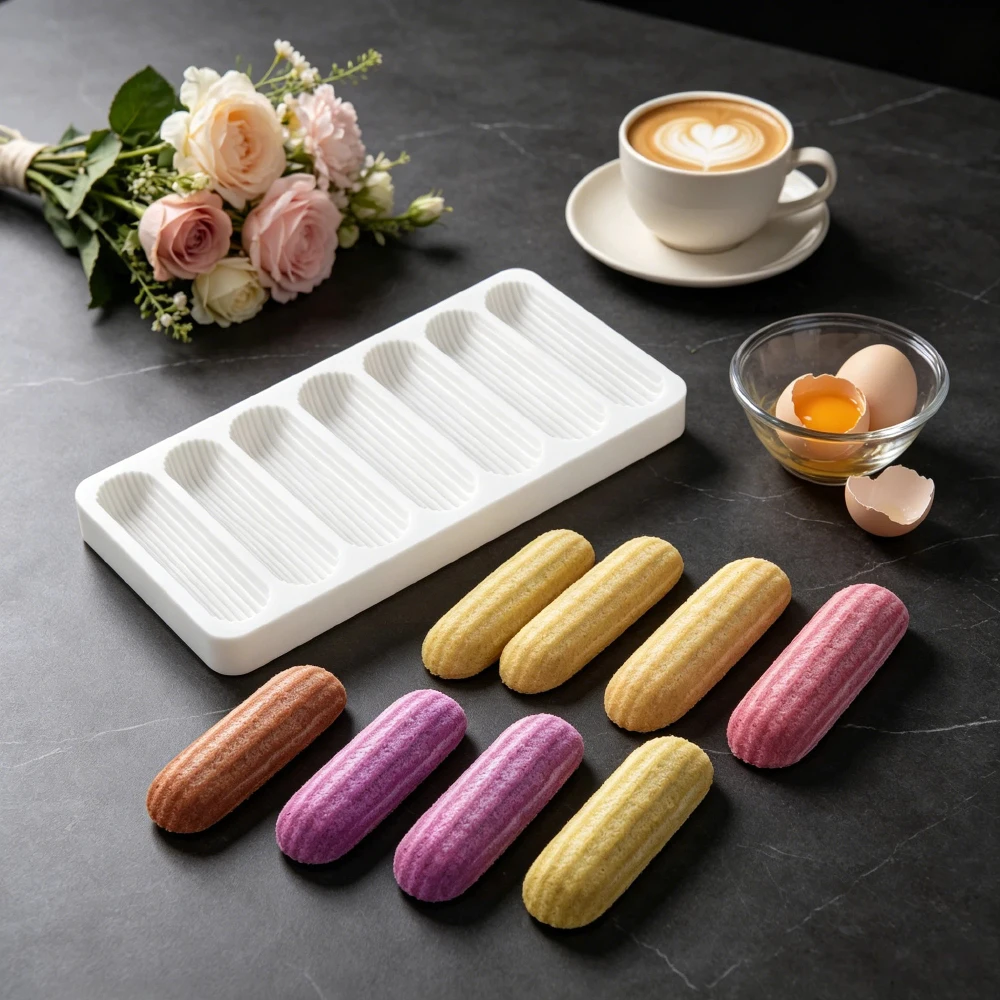2/6/8-Cell Long Strip Puffs Design Dessert Baking Tools Food Grade Silicone Eclair Molds Chocolate Puff Mould Kitchen Bakeware