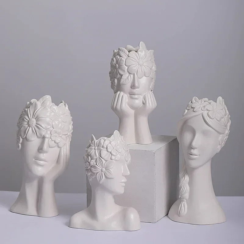 statues and sculptures Decoration desk accessories human face statue ceramic vase figurines for interior Figurine room decor Art