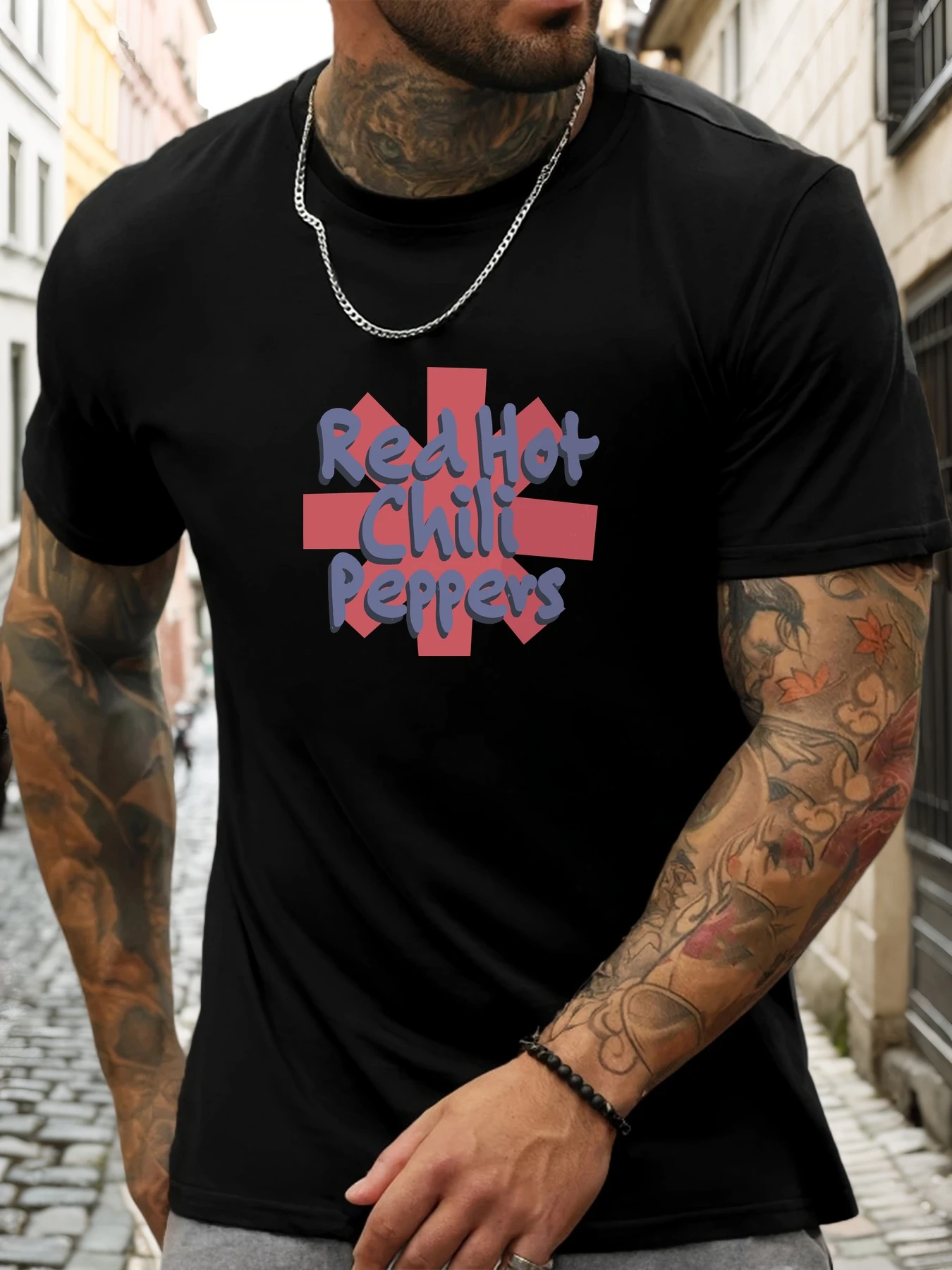 Men's Short Sleeve T-Shirt Red Hot Chili Peppers 100% Cotton Pattern Printed Summer round Neck Breathable Casual Cool Tee