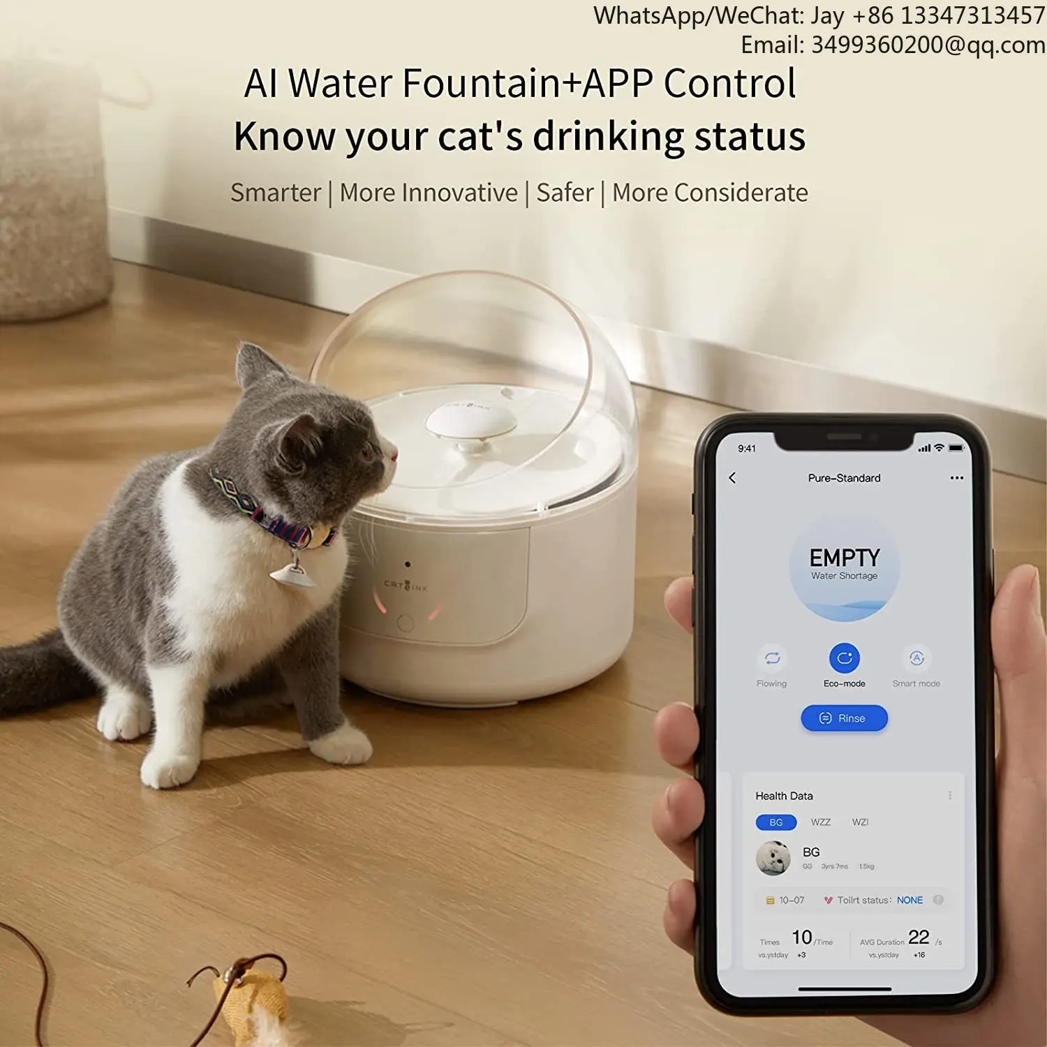 Catlink AI Smart Pet Water Fountain Ceramic Cat Drinking Fountain With Multi-cat Recognition Drinking Report In App