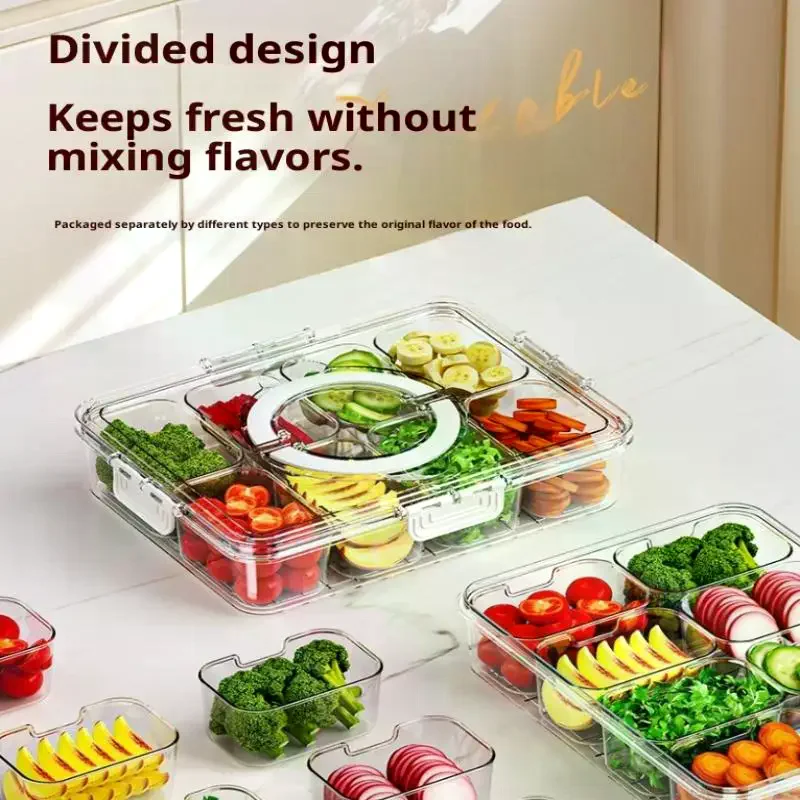 

Разделенная тарелка с крышкой, коробка для хранения продуктов, коробка для закусок, 8-сеточная коробка для закусок, коробка для хранения фруктов для холодильника, закусок, овощей, фруктов, еды