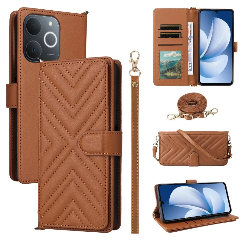 

For Realme Note 70T 4G Crossbody Bag Leather Phone Case For Realme Note 70 4G With Long Lanyard Wallet Card Slot Protect Cove