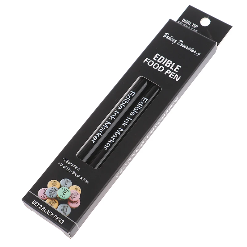 2PCS Black Food coloring Pens Double Sided Food Grade and Edible Marker Writers