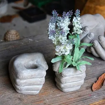 Fist shape design flower pot cement mold silicone retro style diy concrete gardening succulent planting container clay pot mold