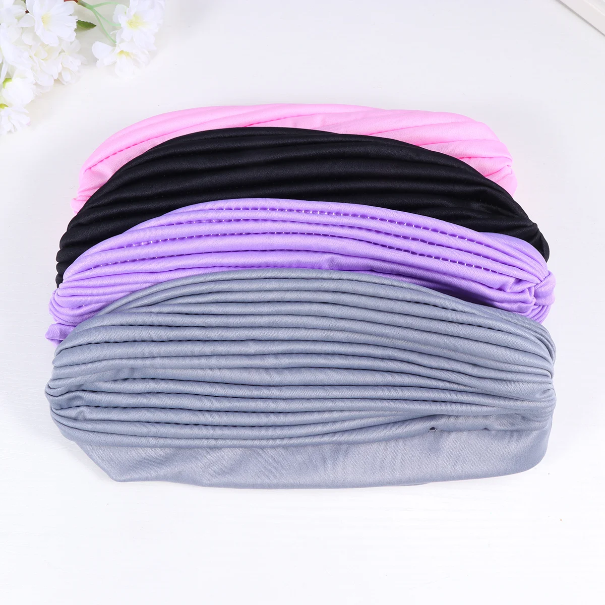 

5Pcs Chemotherapy Headgear for Cancer Patients Soft Cotton Elastic Cross Turban Caps Full Coverage Headscarves Solid Color