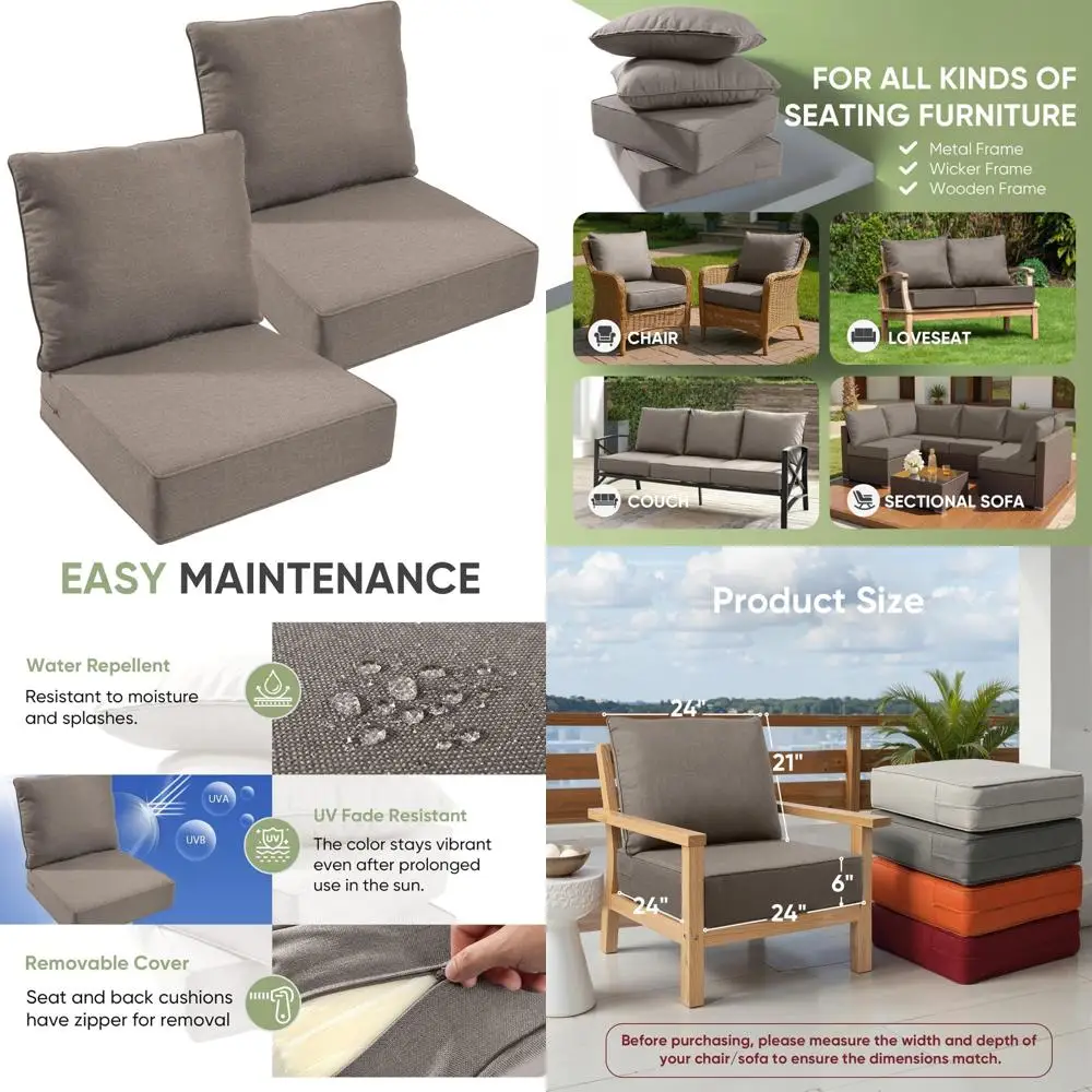 

Waterproof Outdoor Patio Chair Cushions Set, 2 Pack, 24x24 Inches, Thickened 6-Inch Seat Cushions for Outdoor Furniture, Comfort