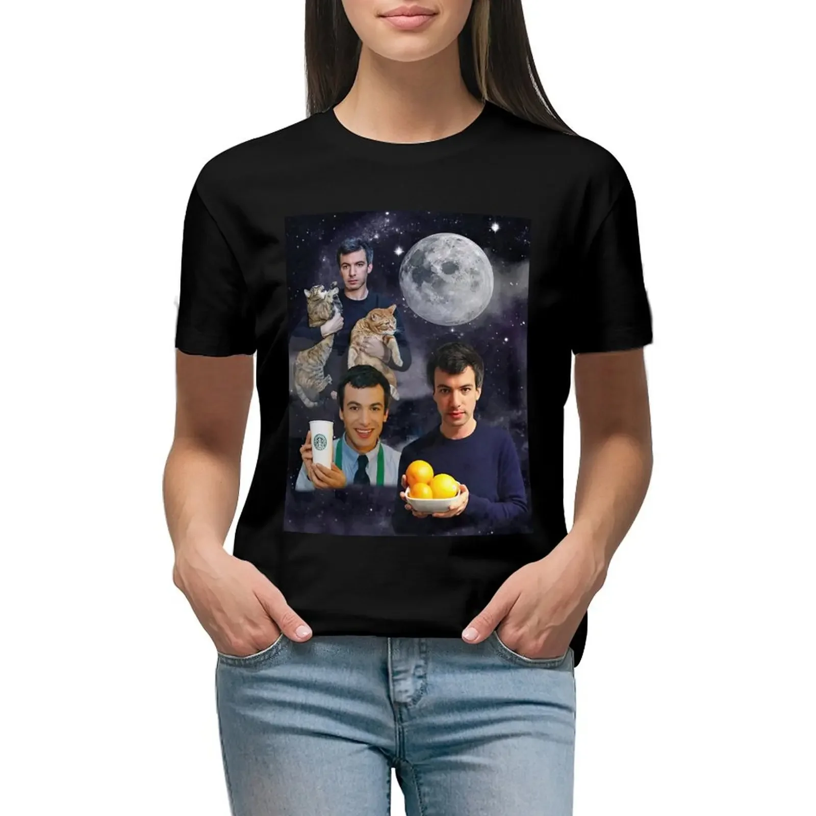 

Nathan Fielder Dramatic Galaxy Wolf T-shirt cute tops Short sleeve tee hippie clothes Women's clothing