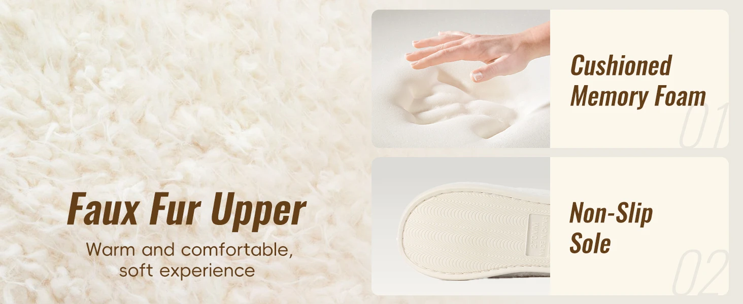 Shevalues Winter-Plüsch-Hausschuhe für Damen, warme Indoor-Slipper mit flachem Boden, flauschige, bequeme Baumwoll-Hausschuhe für Damen – Detail 4