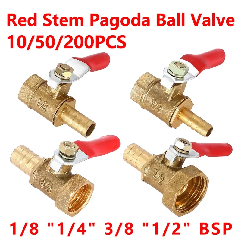 

10pcs Ball Valve 4-12mm Hose Barb 1/8'' 1/2'' 1/4'' Female Thread Connector Joint Copper Pipe Fitting Coupler Adapter