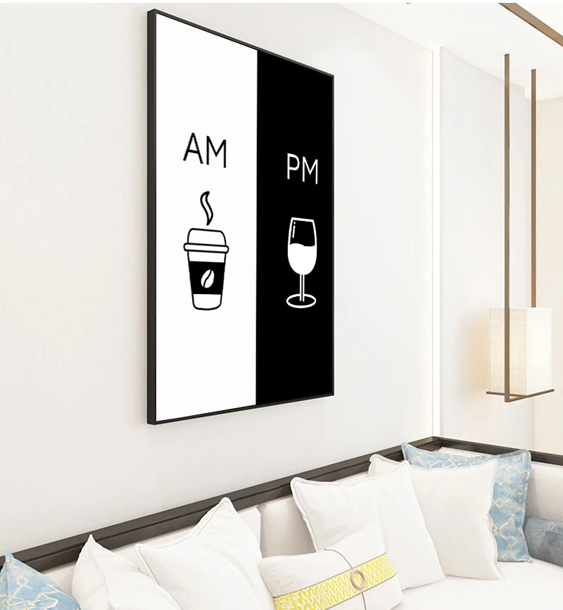 أبيض وأسود الحد الأدنى ملصق وطباعة لغرفة الطعام ، جدار الفن ، قماش اللوحة ، القهوة ، النبيذ ، البساطة ، صورة ، المطبخ الديكور #4