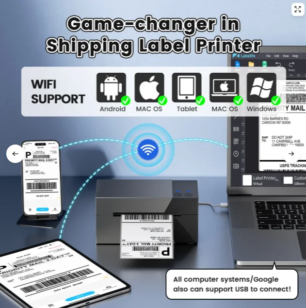 Phomemo 344WF WiFi Label Printer 300DPI Shipping Thermal Labels Printer for Shipping Packages 4x6 Label Printers
