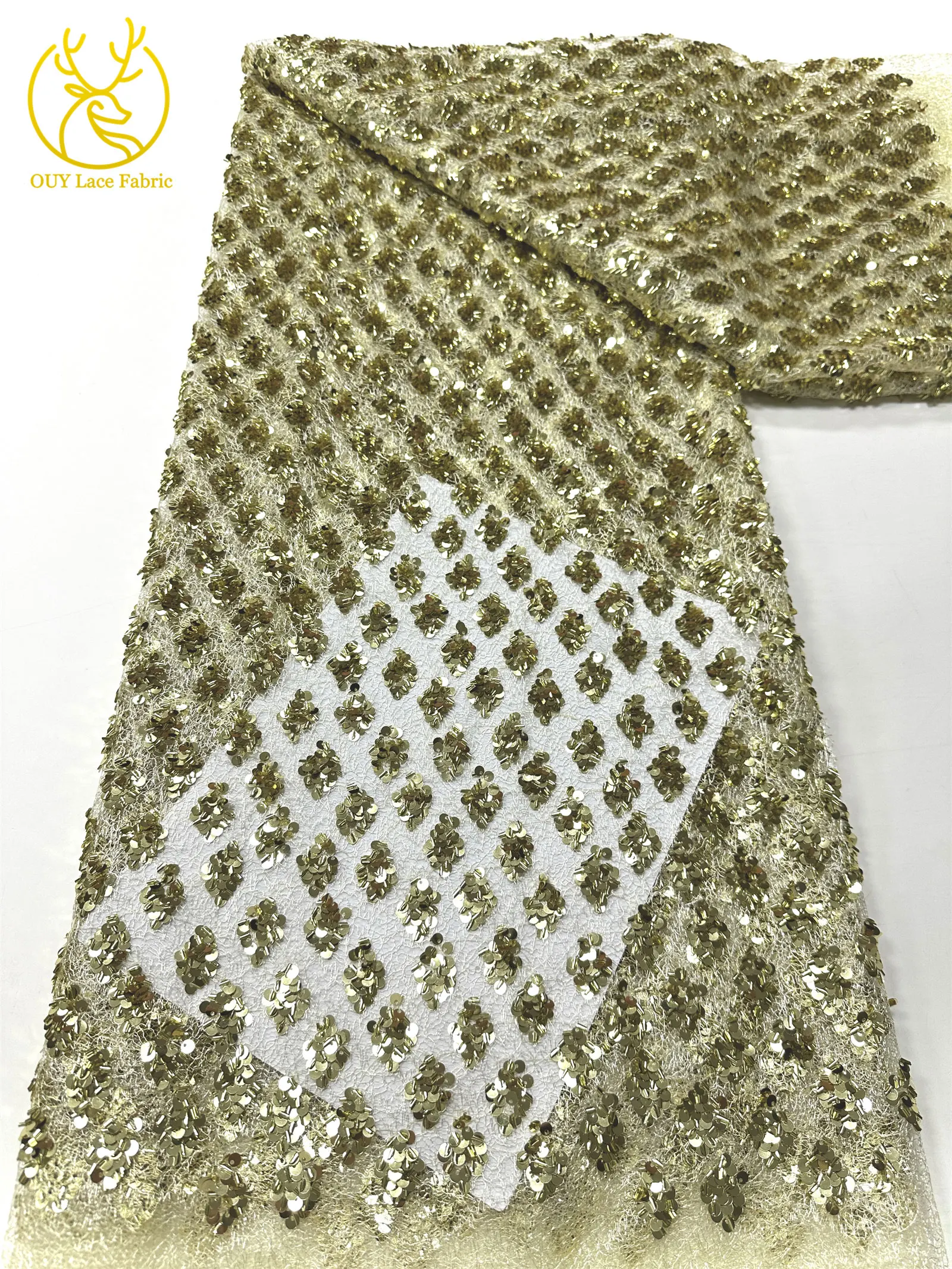 Neuester eleganter französischer Pailletten-Spitzenstoff 2026 Afrikanischer nigerianischer Spitzenstoff, geeignet für Damen-Partykleider und Hochzeitskleider – Detail 20