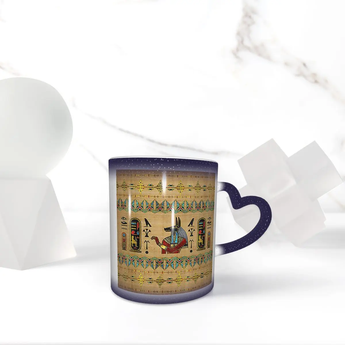 

Egyptian Anubis Ornament On Papyrus Mug Funny Ceramic Coffee Cups Tea Mugs Milk Cup Drinkware Gifts for Woman Man