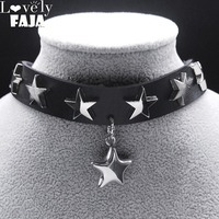 Gothic Star Harajuku Chocker Stainless Steel Pendant Necklaces PU Leather Cosplay Anime Necklace Emo Accessories Jewelry Gift NX