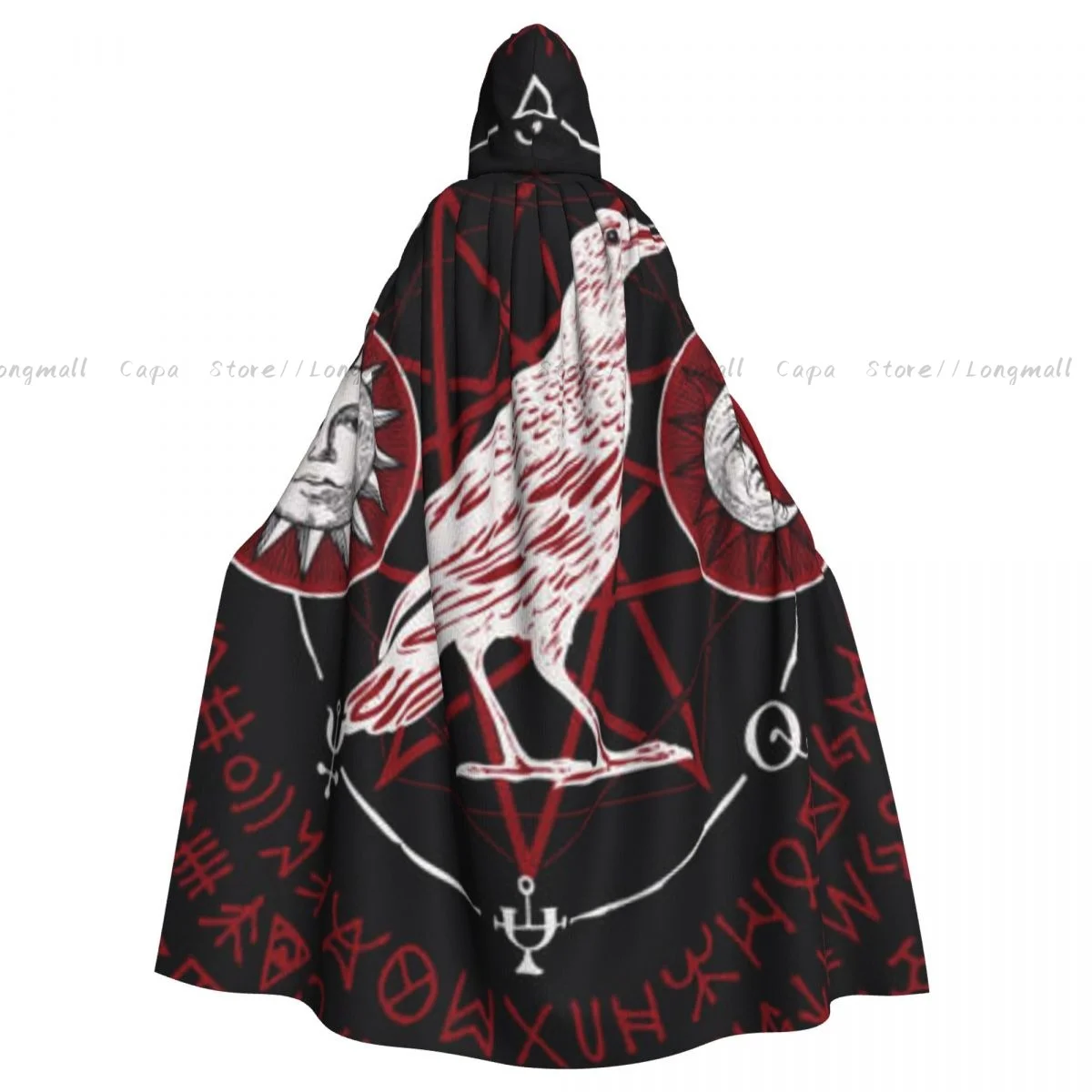 Sorcery Raven With Sun Moon Crow Cloak Hooded Cosplay Costume Halloween Adult Long Party Cape