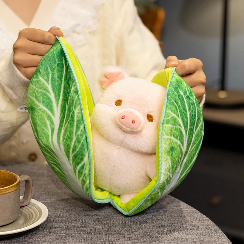 Lovely Cabbage Pig Plush Doll Kawaii Stuffed Soft Piggy Hidden in Vegetable Bag Creative Toys for Children