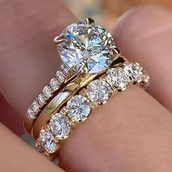 CAOSHI Luxuriant Exquisite 3Pcs Set Rings for Women Sparkling Cubic Zirconia Wedding Engagement Accessories Statement Jewelry