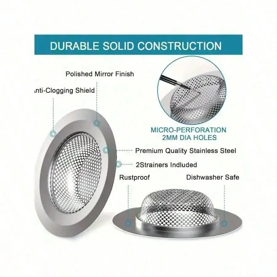 

1 шт. сито для кухонной мойки из нержавеющей стали для мытья овощей - большой размер, диаметр 4,5 дюйма, микропористое, предотвращающее засорение