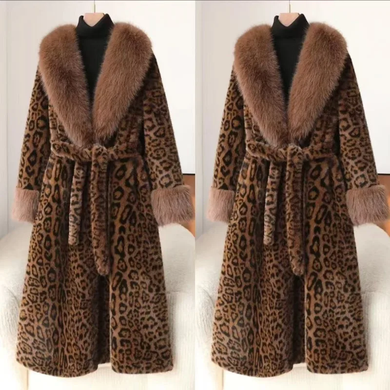 Mantel Bulu Panjang Mewah Musim Dingin Hangat Wanita Mantel Trench Berikat Bulu Patchwork Kerah Lapel Pakaian Luar Salju Jaket Bulu Imitasi Berkualitas Tinggi