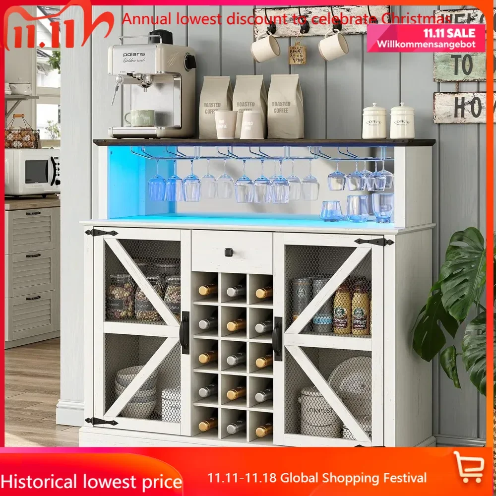 Bar Cabinet with LED Lights, 47.3