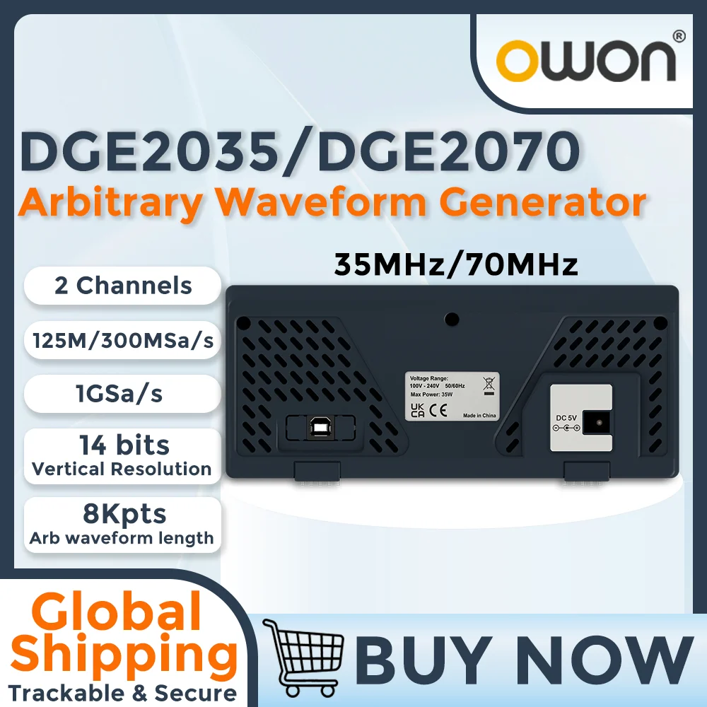 OWONDGE2035/DGE2070Dual-ChannelArbitraryWaveformGenerator35/70MHz14-bitwithAMFMPMFSKSweepBurstModulationFunction