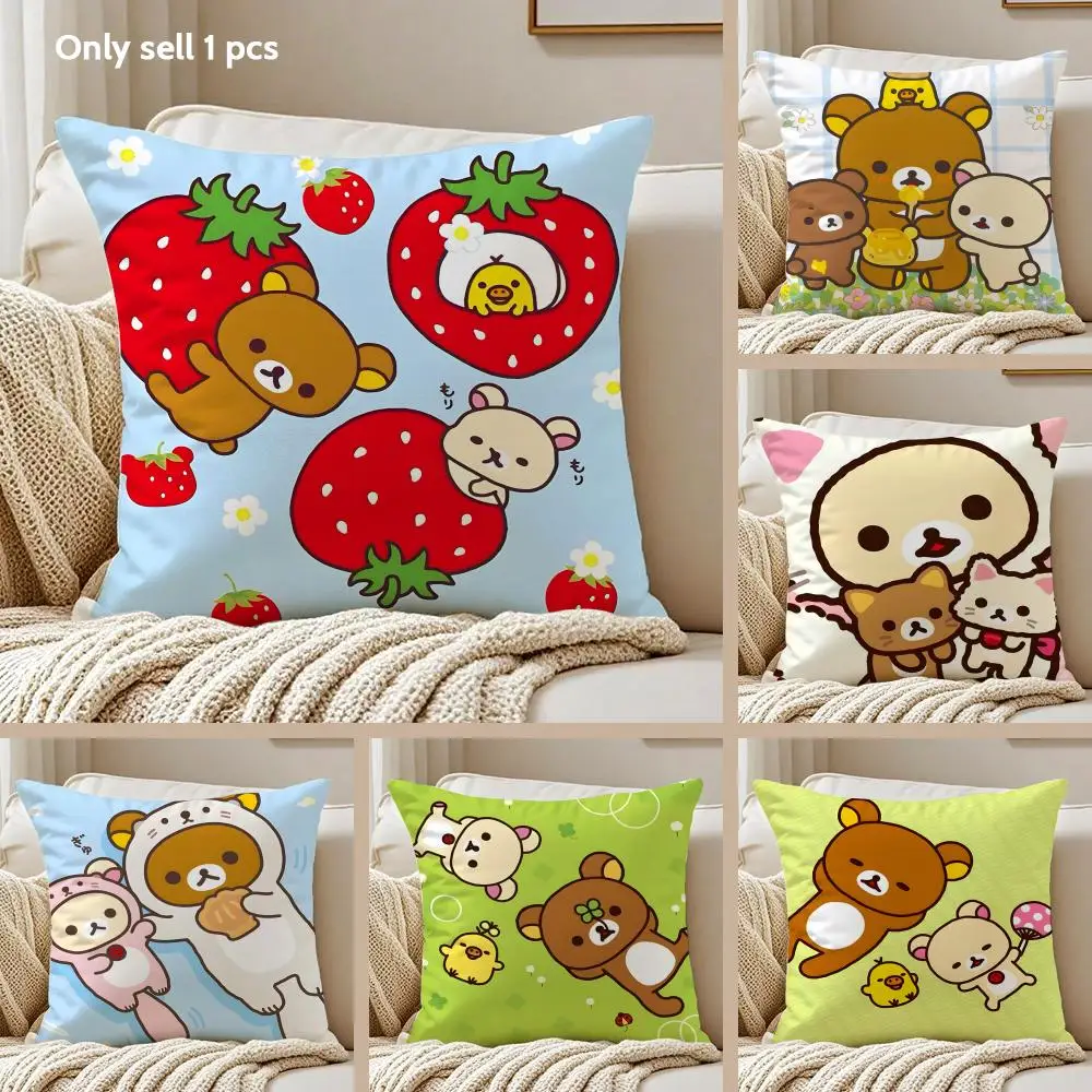 CUTE R-Rilakkuma Cushion Cover Soft Short Plush Pillow Cover Smooth Cozy Texture Aesthetic Cushion Case Home Decor