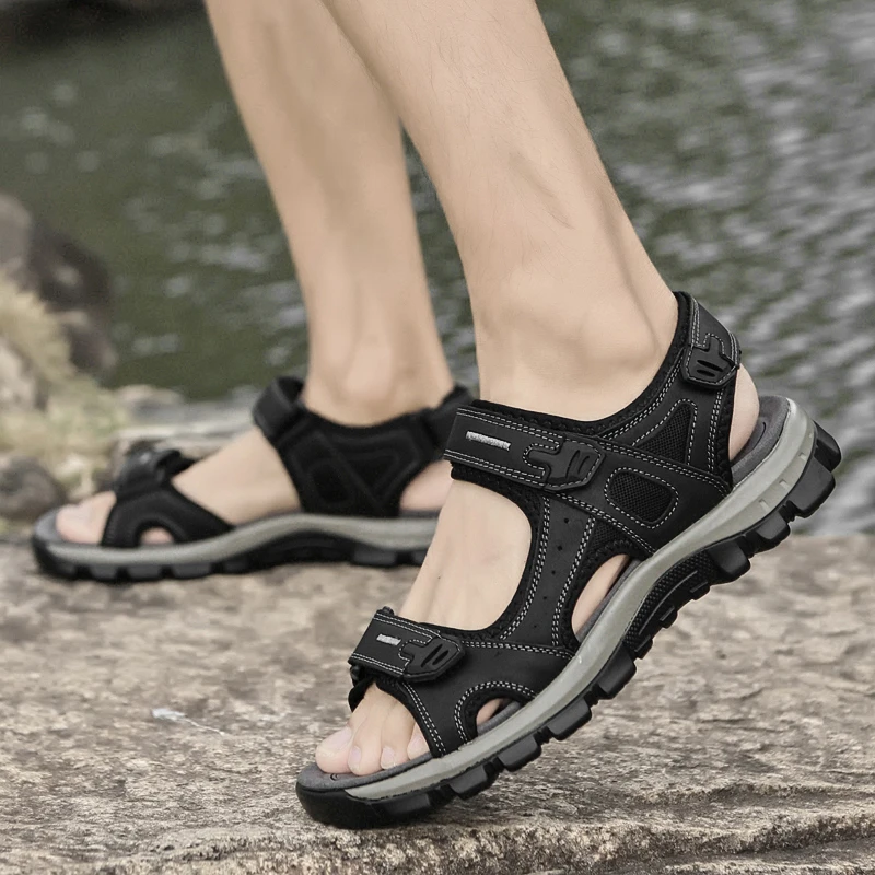 

Summer Trendy Men's Outdoor Beach Shoes Wear Resistant Handmade Sole Men's Sandals Anti Slip High Quality Leather Casual Shoes