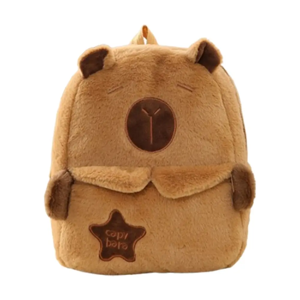 Adjustable Straps Capybara Plush Backpack Korean Style Brown Cartoon School Bag Large Capacity Furry Students Book Bag Kids