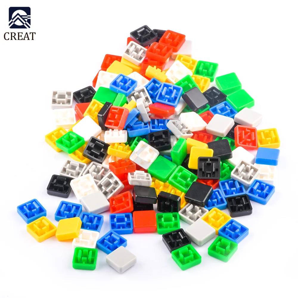 140PCS Tactile Push Button Switch Cap A14 12*12*7.3mm 7 colors Square Mixed Color Tactile Button Caps Kit for Arduino