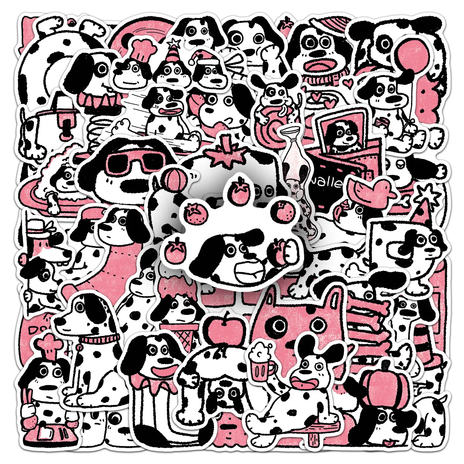 50 PCS Cartoon Hand Drawn Fun Dalmatian Pet Personified Daily Graffiti Stickers Decorate Helmet Bike Car Bumper Vinyl Decals