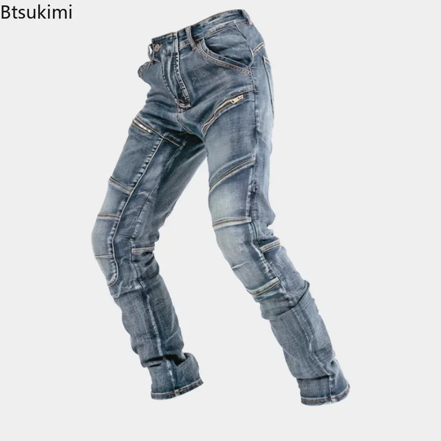 2026 New Fashion Versatile Jeans Men Riding Denim Pants Zipper Straight Trousers Pockets Splice Slim Fit High Waist Casual Jeans
