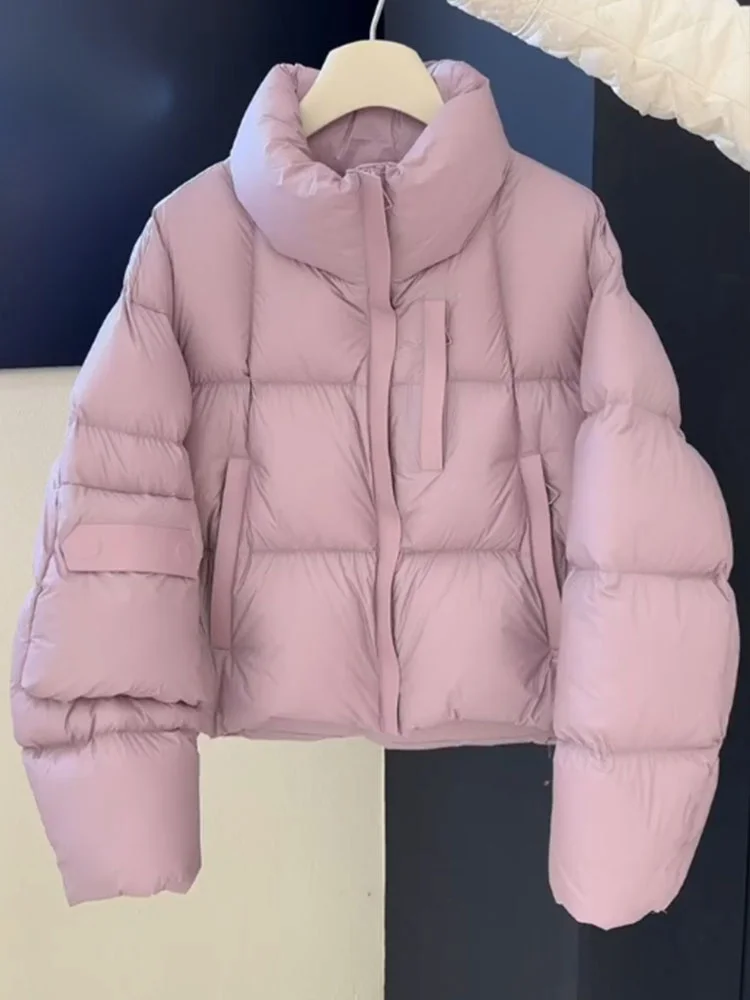 韓国製 スレオルト ピンクパープル レディース ダウンジャケット ストレートカット ホワイト ダウン入り 冬用コート