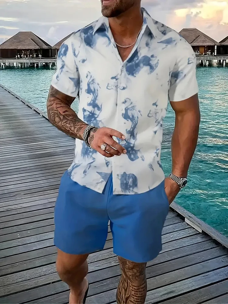 Hawaiian Men\'s Short-sleeved Shirt And Beach Shorts Set Summer Casual Men\'s Shirt Beach Vacation Loose Breathable Men\'s Shorts