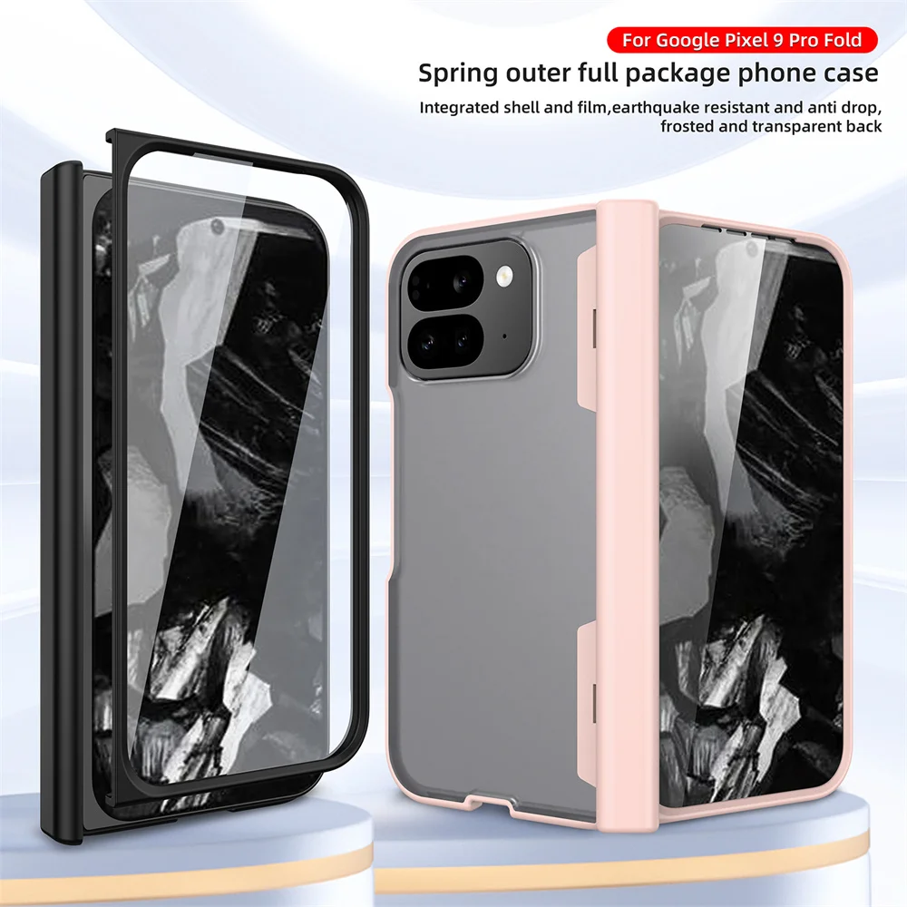 Luxury Screen Protector Film Hinge Phone Case For Google Pixel 9 Pro Fold Transparent Full Body Protective Shockproof Back Cover