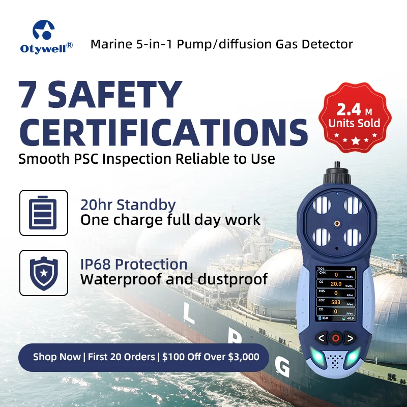 Marine Equipment Directive 5 in 1 Gas Detector Diffusion Pump Gas Monitor Data Logging