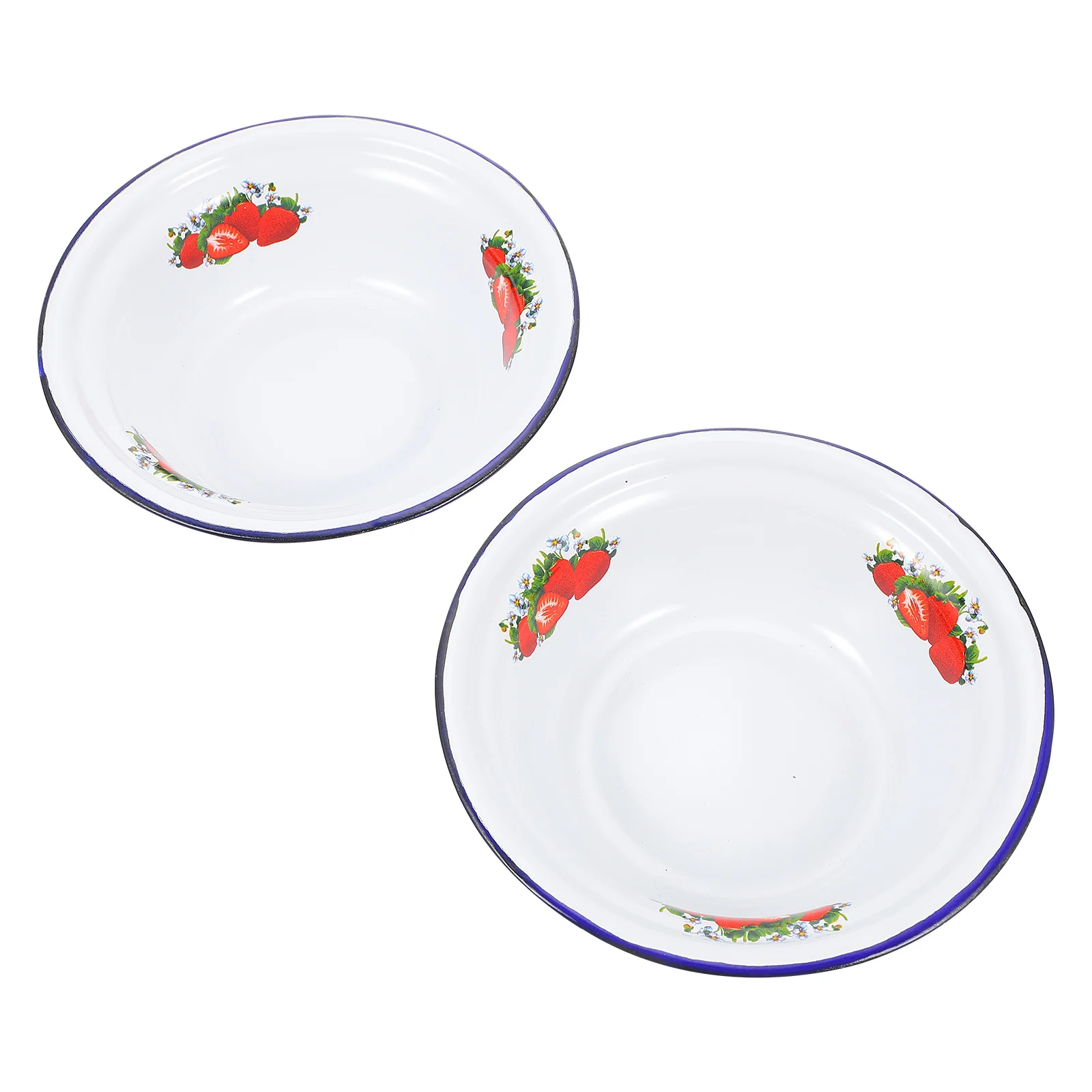 

2Pcs Enamel Soup Basins Retro Style Vintage Enameled Bowls Multifunctional Household Iron Food Basin Rust-Resistant Non-Slip