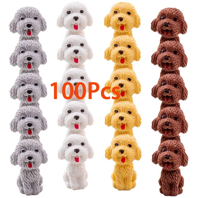 

100Pcs Dog Pencil Erasers Animal Eraser Mini Dog Figurines Erasers for Party Favors Classroom Rewards Prizes Mixed Color