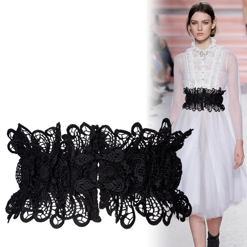 

Women's Lace Wide Elastic Waist Belt 2023 Fashion Ladies Female Black White Stretch Corset Cincher Belts Waistband Dress Belts